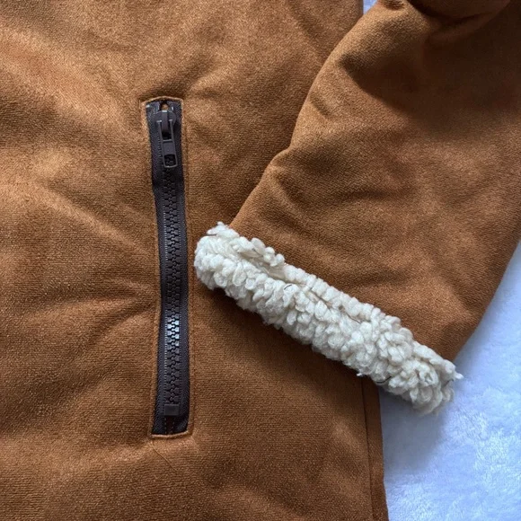 Men's Brown Faux Suede Sherpa Zippered Chore Jacket--NEW--S - Picture 9 of 15